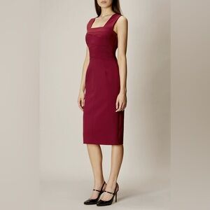 NWT Karen Millen Square Neck Pencil Dress Aubergine Knee Length Office US 6‎